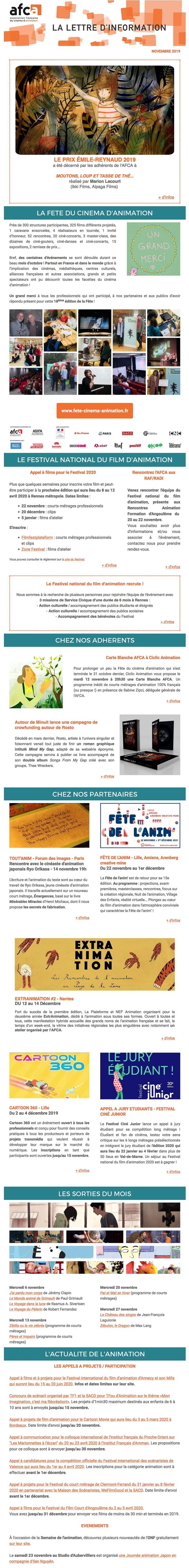Newsletter Association française du cinéma d'animation