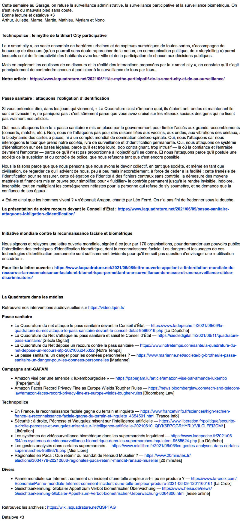 Newsletter La Quadrature du Net