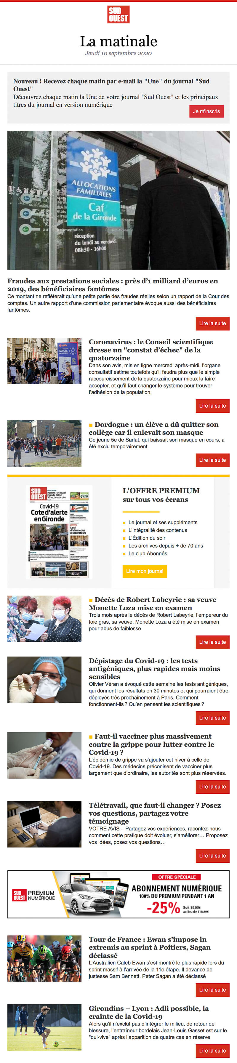Newsletter Sud Ouest - La matinale