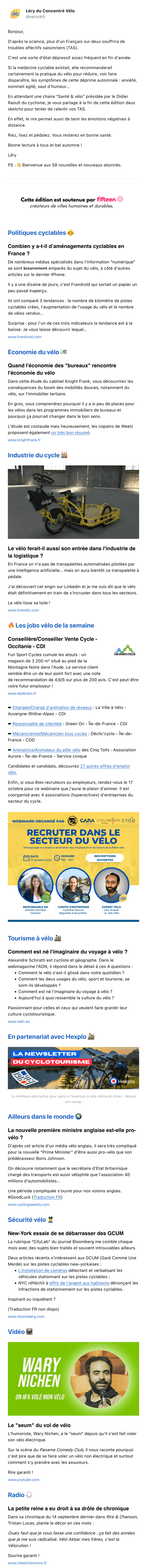 Newsletter Le Concentré Vélo
