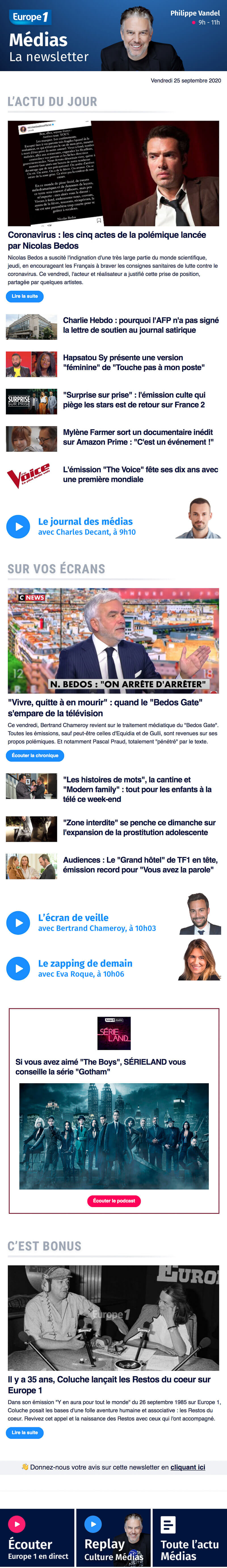 Newsletter Europe 1 - Médias