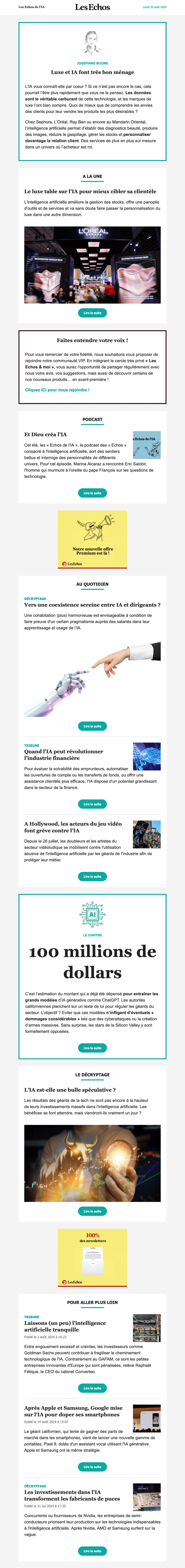Newsletter Les Echos de l'IA