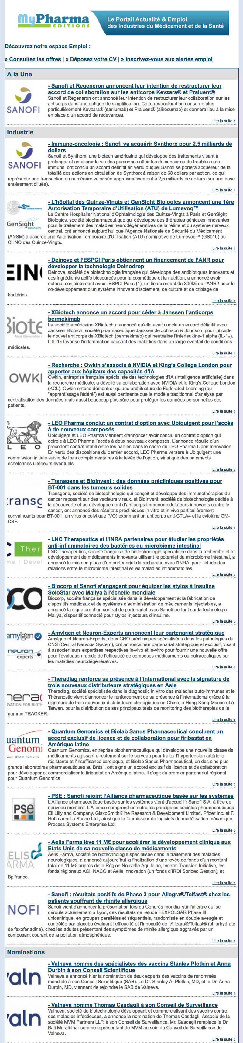 Newsletter MyPharma Editions