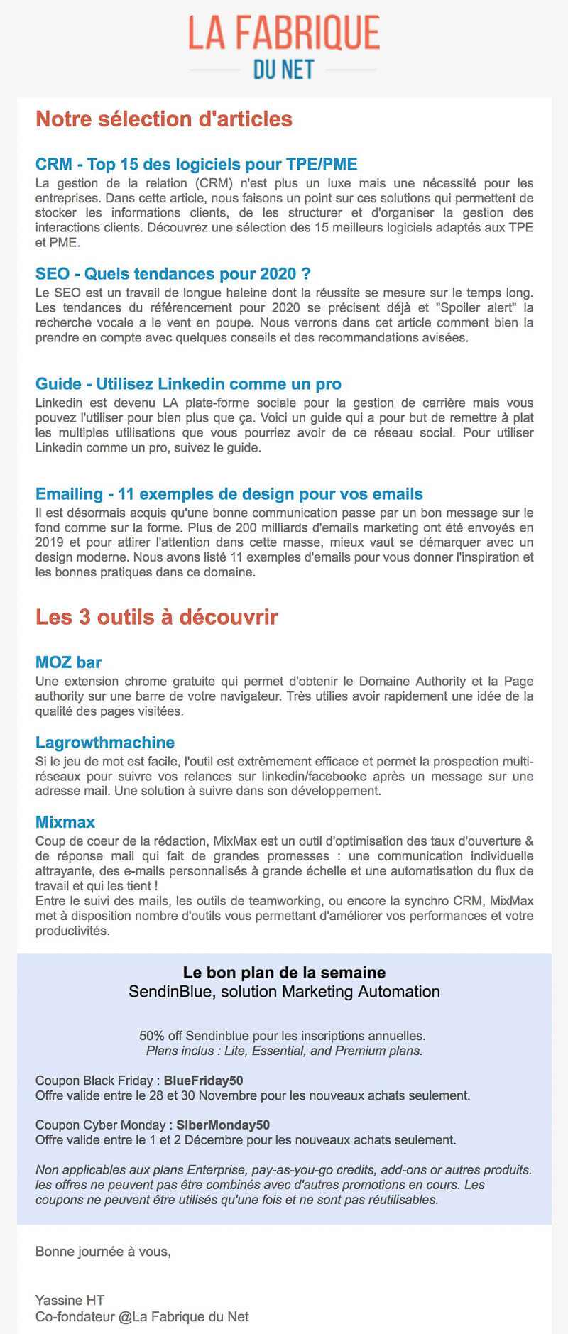 Newsletter La Fabrique du Net