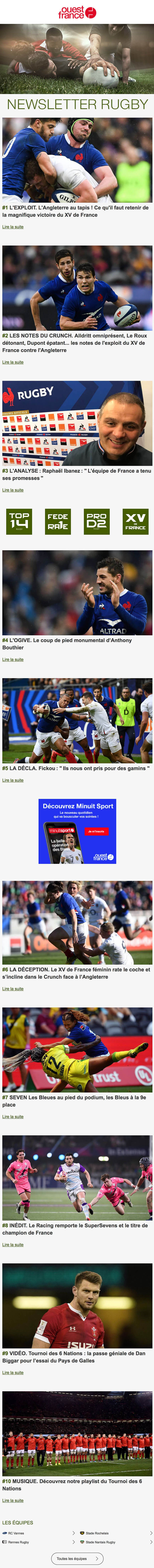 Newsletter Ouest-France - Rugby