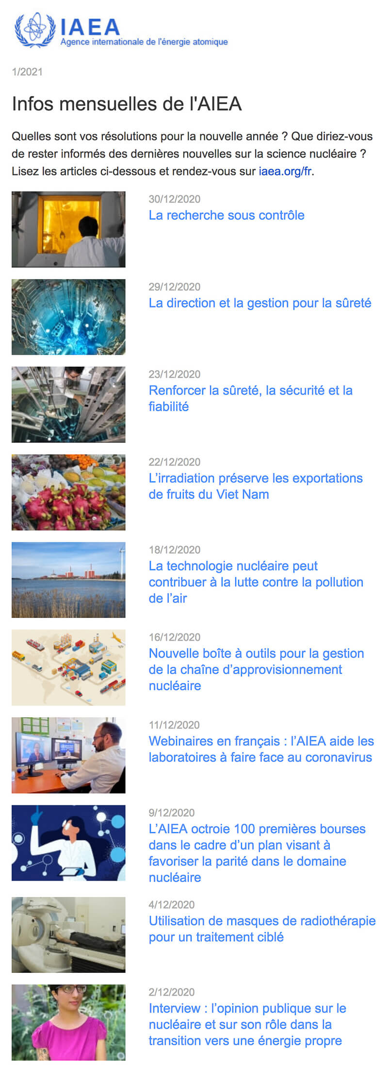 Newsletter Agence internationale de l'énergie atomique