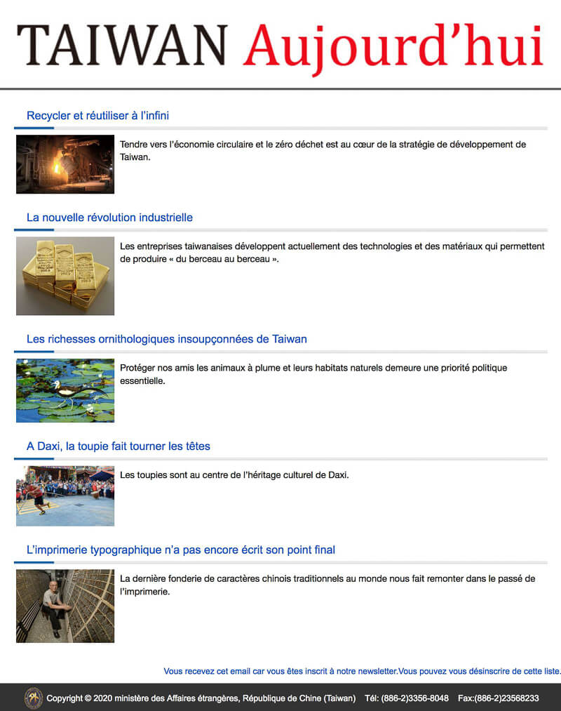 Newsletter Taiwan Aujourd’hui