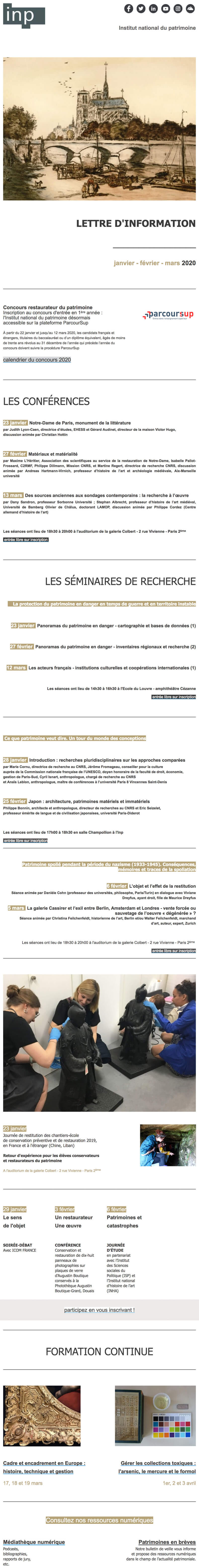 Newsletter Institut national du patrimoine