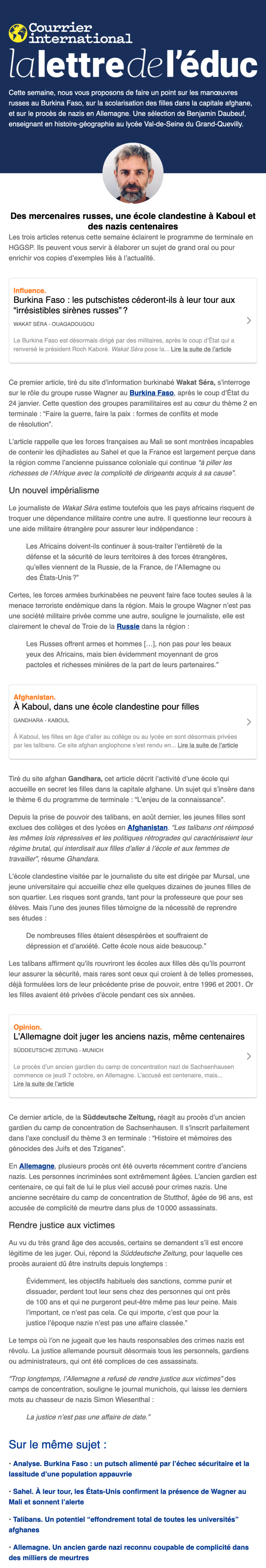 Newsletter Courrier international - L'éduc