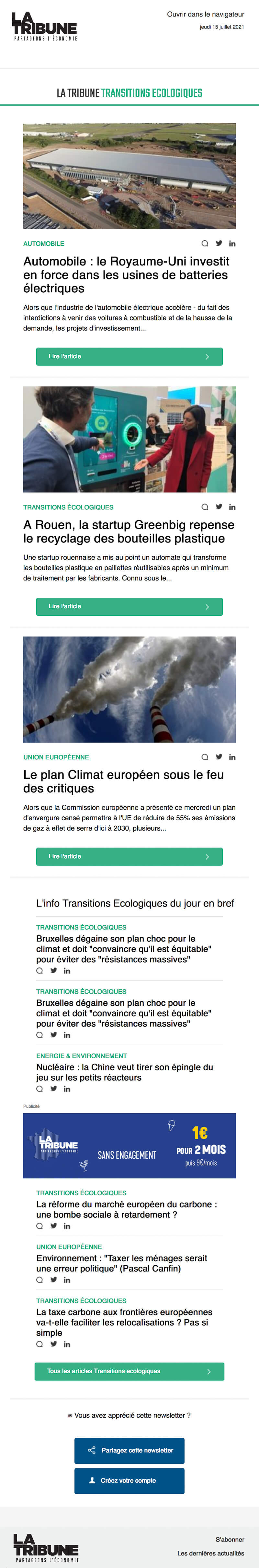 Newsletter La Tribune - Transitions Ecologiques