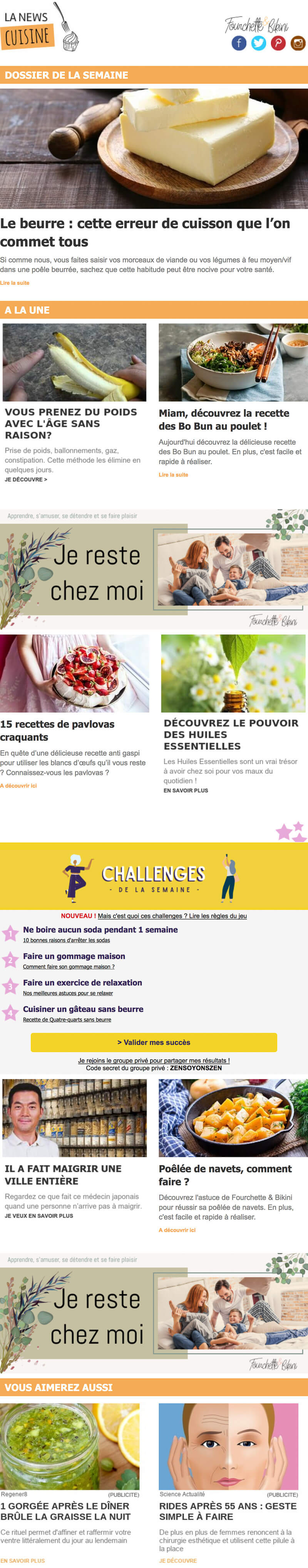 Newsletter Fourchette et Bikini - Cuisine
