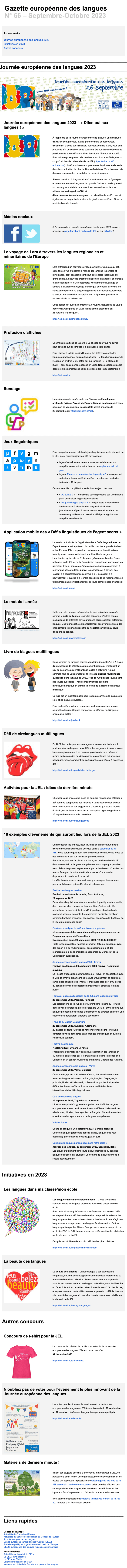 Newsletter Gazette européenne des langues