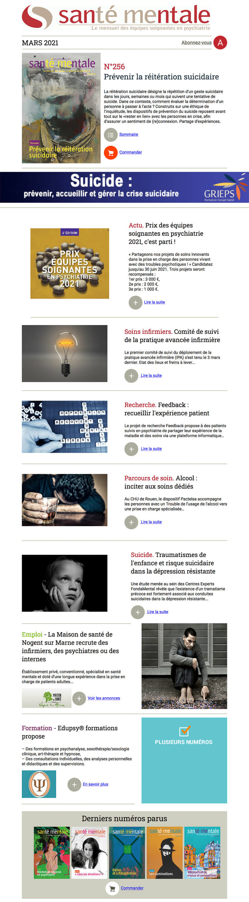 Newsletter Santé mentale