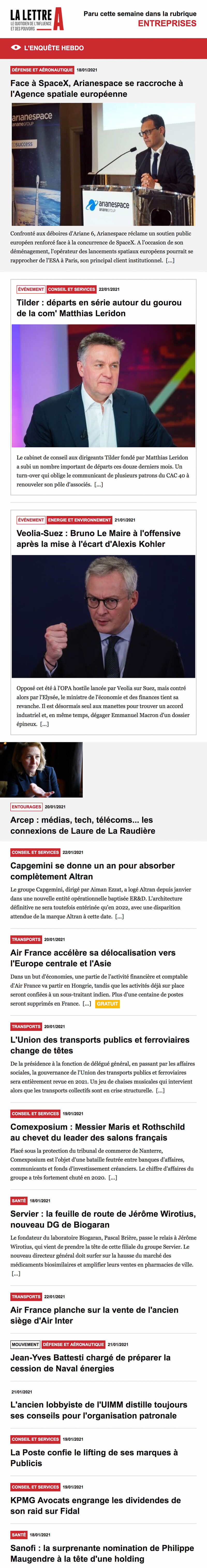 Newsletter La Lettre A - Entreprises