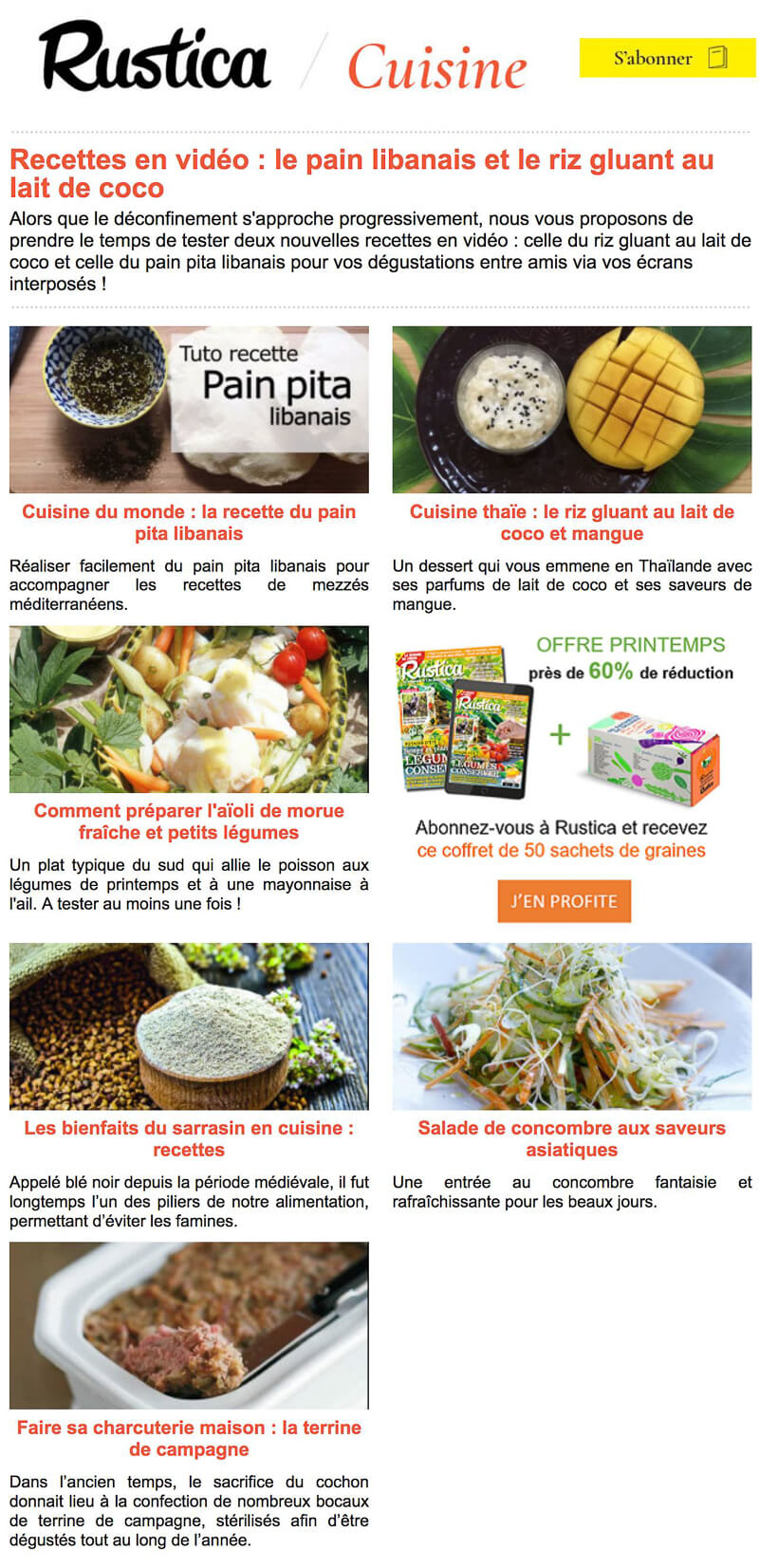 Newsletter Rustica Cuisine