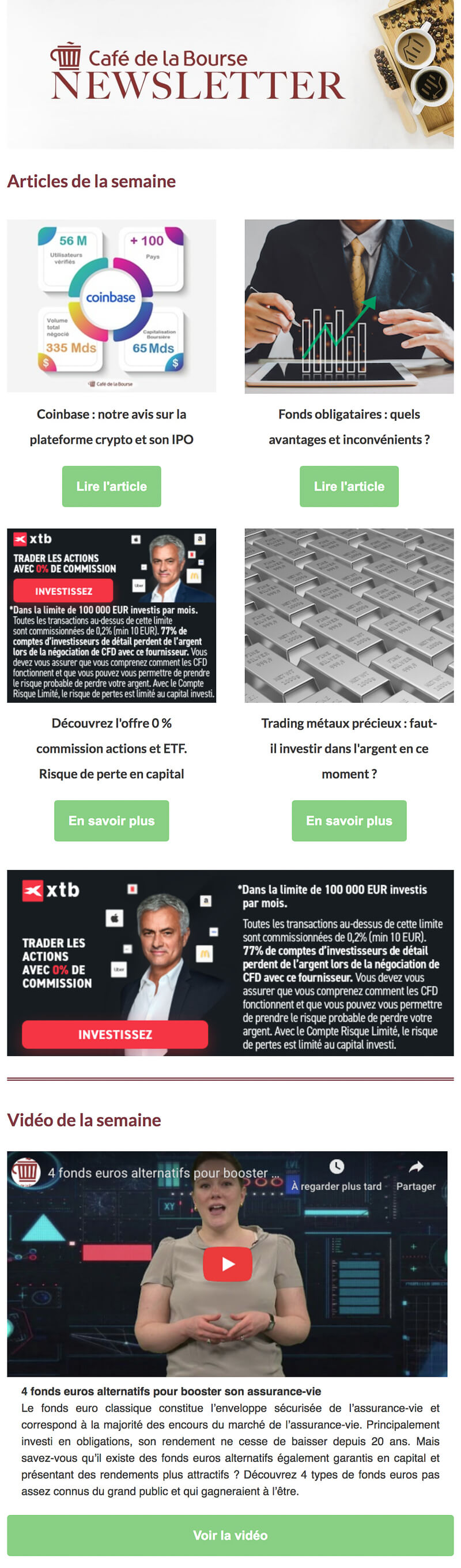 Newsletter Café de la bourse
